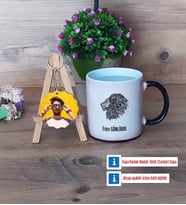 Aslan Kupa Bardak Beyaz ve Fotoğraflı Ahşap Anahtarlık Hediye (Model 9)