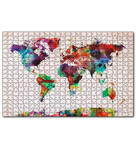 Cakapuzzle Dünya Haritası Suluboya Mozaik  Puzzle Yapboz MDF (Ahşap) (500 Parça)
