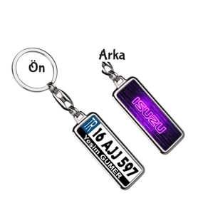 Kişiye Özel Isuzu Neon Mor Logo Tema Plaka Anahtarlık (Gümüş)