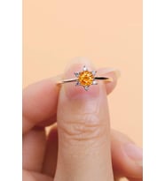 Çiçek Motifli Tektaş Ayarlanabilir 14 K Rose Altın Kaplama Kadın Yüzük (Turuncu)