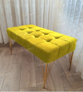 Modern Dilim Puf Ayakucu Puf Gold Metal Ayak (90*45) (Sarı)