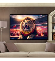 Metal Çerçeveli Yatay Cam   Sarı Kırmızı Atkılı Aslan (Siyah)