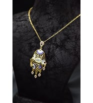 Papatya Silver 925 Ayar Gümüş Gold Kaplama Zirkon Taşlı Nazar Gözlü Mineli Fatma Eli Kolye (Mor)