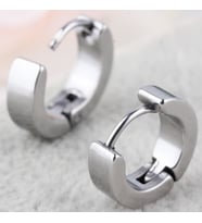 İnce Düz Halka Parlak Unisex Erkek Çelik Küpe Çifti 3mm mse8-2 (Beyaz)
