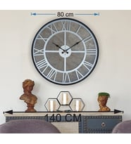 Markakanvas Siyah Metal Kasalı Mermer Desenli Duvar Saati Çap 50 - 80 cm (Gri)