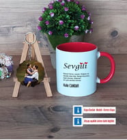 Sevgiliye Hediye Kupa Bardak Beyaz ve Fotoğraflı Ahşap Anahtarlık Hediye (Model 2)