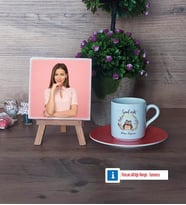 Baykuş Fotoğraflı Dekoratif Taş, Ahşap Altlıklı Türk Kahvesi Fincanı Hediye (Model 8)