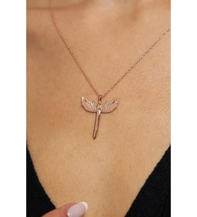 Mikailin Kılıcı Model Zirkon Taşlı Gümüş Kolye (Rose)