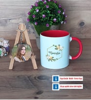 Doğum Günü Hediyesi Kupa Bardak Beyaz ve Fotoğraflı Ahşap Anahtarlık Hediye (Model 2)