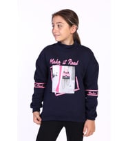 Toontoy Kız Çocuk Baskılı Taş İşlemeli Balıkçı Yaka Sweatshirt (Lacivert)