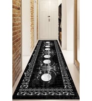 Dijital Baskılı Kaymaz Taban Yıkanabilir Modern Yolluk Ve Koridor Halısı NDU-SD-1067 (Siyah)