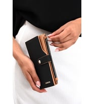 Just Polo Kadın Bol Kartlıklı Kağıt Para Bölmeli Cüzdan 12cmx10cm PBU02 (Siyah - Taba) (Siyah-Taba)