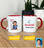 Kişiye Özel Karikatürlü Diş Hekimi Hediye Kupa Bardak Erkek Diş Hekimine Tıp Bayramı Hediyesi (Kırmızı)