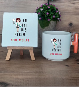 En İyi Diş Hekimi Hediye Seti Kupa Bardak T Kulplu ve Dekoratif Taş Diş Hekimine Diş Hekimleri Günü Hediyesi (Model 7)
