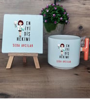 En İyi Diş Hekimi Hediye Seti Kupa Bardak T Kulplu ve Dekoratif Taş Diş Hekimine Diş Hekimleri Günü Hediyesi (Model 7)