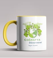 Kişiye Özel Coğrafya Öğretmeni Tasarımlı Siyah Renk Kupa Bardak 3 (Sarı)