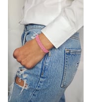 Zincir Dokuma Kordon El Yapımı Otantik Bileklik (Pembe)