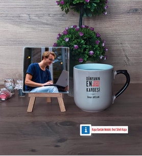 Erkek Kardeş Fotoğraflı Dekoratif Taş, Kupa Bardak Beyaz Hediye (Model 10)