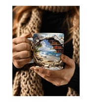 Kitaplık Kütüphane Baskılı 3D Tasarım Seramik Kupa Mug - Hediyelik Kupa Bardak (06)