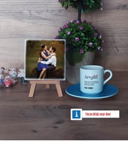Sevgiliye Hediye Fotoğraflı Dekoratif Taş, Ahşap Altlıklı Türk Kahvesi Fincanı Hediye (Model 5)