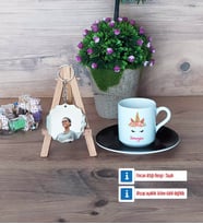 Unicorn Türk Kahvesi Fincanı Ahşap Altlıklı ve Fotoğraflı Ahşap Anahtarlık Hediye (Model 7)