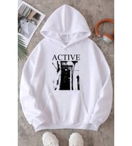 Active Baskılı Oversize Sweatshirt (Beyaz)