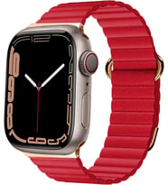 Apple Watch 44mm Kordon Mıknatıslı Magnetik Deri Kordon (Kırmızı)