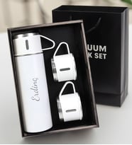 Özel Kutusunda 3 Bardaklı 500 ML Çelik Termos (Beyaz)