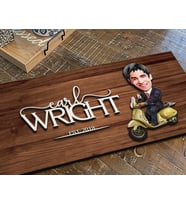 BK Gift Kişiye Özel Erkek Motorcu Karikatürlü Kabartma Figürlü Ahşap Tablo, Duvar Dekoru, Arkadaşa Hediye, Özel Tasarım Ev Hediyesi-3 (Ceviz)