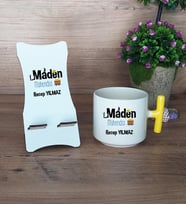 Maden Mühendisi Hediye Sepeti Kupa Bardak T Kulplu ve Ahşap Telefon Standı Mühendisler Günü Hediyesi (Model 5)