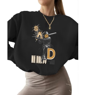 Sweatshirt kalın 3 iplik şardonlu Bej unisex Üzüntünüzü yok edin Baskılı kadın bisiklet yaka erkek (Siyah)