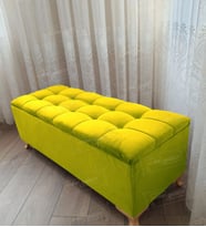 Çizgi Kapitoneli Sandıklı Puf 100 cm Gold Ayak (Sarı)