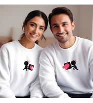 Sevgililer Günü Kombin Erkek Kadın puzzle Görselli Bisiklet Yaka Sweatshirt 5009 (Beyaz)