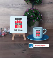 Babalar Günü Hediyesi Dekoratif Taş, Türk Kahvesi Fincanı Kırmızı İsme Özel Hediye Babaya Hediye (Model 3)