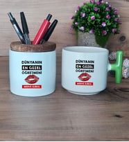 Dünyanın En Güzel Öğretmeni Hediye Sepeti Kupa Bardak T Kulplu, Kalemlik Hediyeleri Öğretmenler Günü Hediyesi (Model 8)