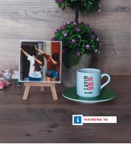 Arkadaşa Hediye Fotoğraflı Dekoratif Taş, Ahşap Altlıklı Türk Kahvesi Fincanı Hediye (Model 9)