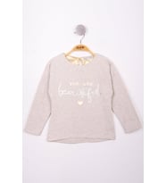 Toontoy Kız Çocuk Yazı Varaklı T-Shirt (Kahve Melanj)