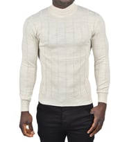 DeepSEA Erkek  Slim Fit Likralı Tüylenme Yapmayan Yarım Balıkçı Çizgili Triko Yarım Boğazlı Kazak 2505503 (Bej)