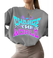 kadın Dünyayı değiştir Baskılı Sweatshirt kalın unisex 3 iplik şardonlu Sweatshirt bisiklet yaka (Gri)