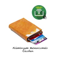Newish Adelina Nova Deri Mekanizmalı Otomatik Kızaklı Kartlık Cüzdan (Hardal Sarısı)