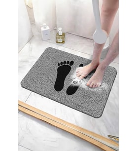 Ayak İzli Banyo Paspası Kaymaz Taban Yumuşak ve Esnek  Paspas Islak Zemin Hijyenik Paspas (40x60 cm) (Gri)