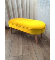 Ultra Lüks Oval Parrot Puf Ahşap Ayak (Sarı)