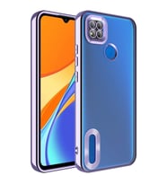 Xiaomi Redmi 9C Kılıf Logo Yeri Açık Kamera Lens Korumalı Renkli Kenarlı Şeffaf Silikon (Lila)