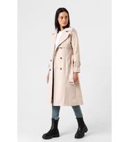 Pastelastore %100 Pamuk Gabardin Uzun (110cm) Astarlı Kemerli Kadın Trençkot 1111 (Taş)