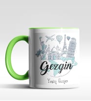 Kişiye Özel Gezgin Tasarımlı Siyah Kupa (Yeşil-Beyaz)