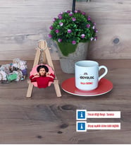 Odyolog Türk Kahvesi Fincanı Ahşap Altlıklı ve Fotoğraflı Ahşap Anahtarlık Hediye (Model 8)
