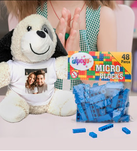 Kişiye Özel Peluş Köpek Ve Renkli Micro Blocks Lego (Mavi)