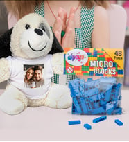 Kişiye Özel Peluş Köpek Ve Renkli Micro Blocks Lego (Mavi)