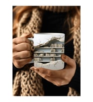 Mağara Ve Ağaç İçi Kitaplık Kütüphane Baskılı 3D Tasarım Seramik Kupa Mug - Hediyelik (04)
