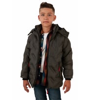 Erkek Çocuk İçi Peluş Astarlı Çıkarılabilir Kapüşonlu Su Geçirmez Mont 5053 (Yeşil)